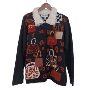 VICTORIA HARBOUR Vintage Button Down Embroidered Purse Cardigan Sweater Top